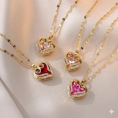 18K Gold Plated Heart Pendant Necklace with Cubic Zirconia – Luxury Valentine Gift for Women - RizQ Life 