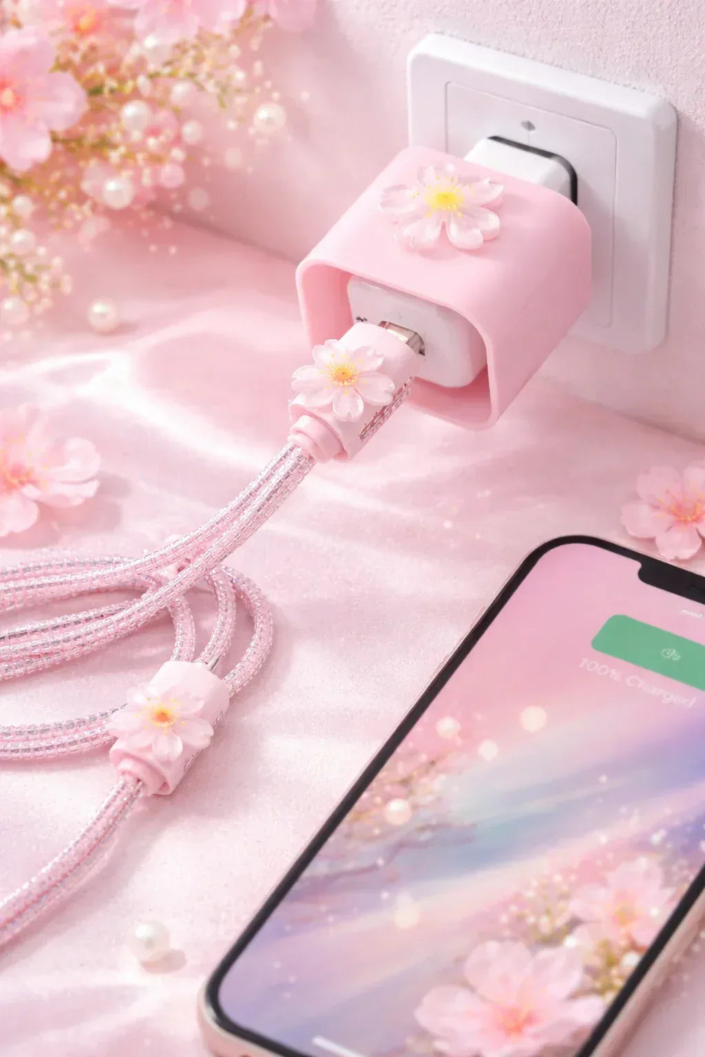 Pink Cherry Blossom Cable Protector Set – Charger & Cord Accessories - RizQ Life 