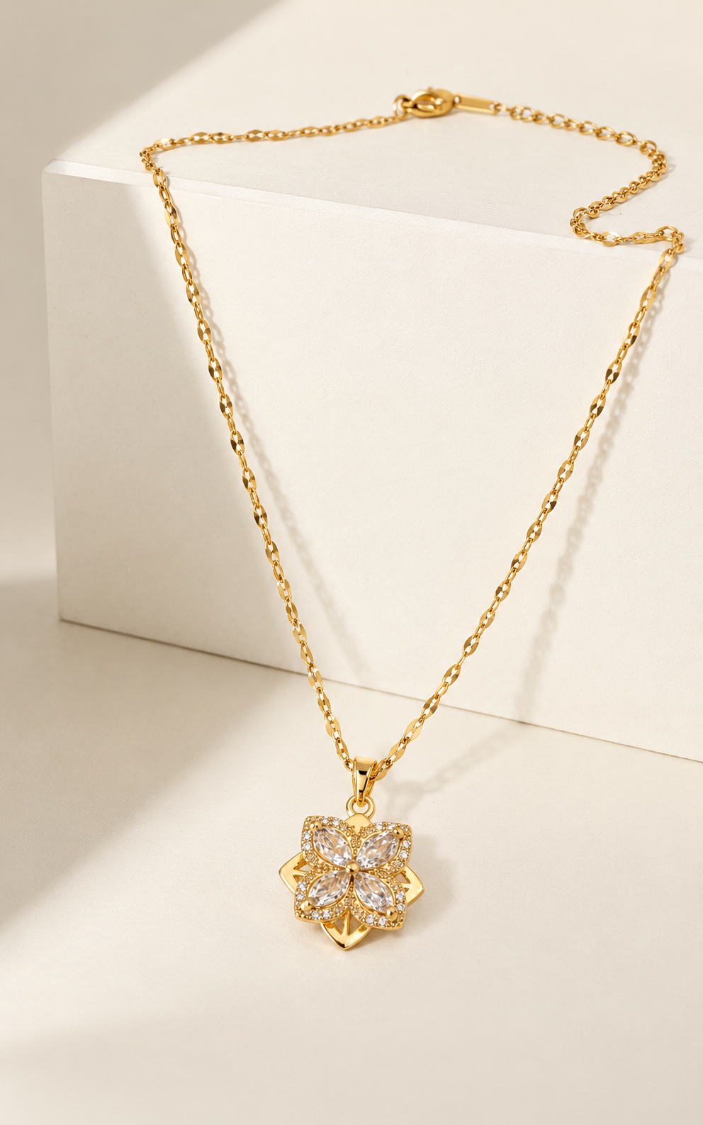 18K Gold Plated Stainless Steel Cubic Zirconia Pendant Necklace | Waterproof & Tarnish-Resistant Dainty Jewelry