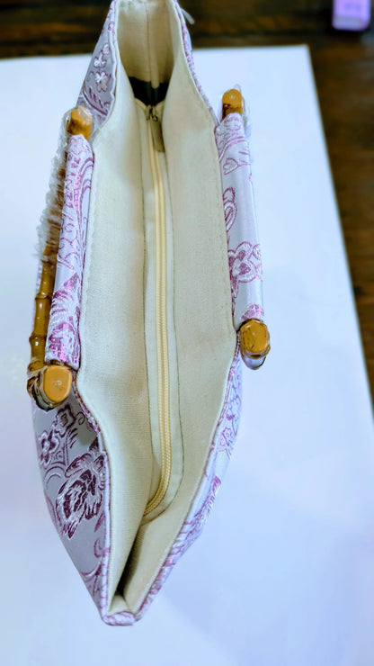 Embroidery Flower Tote Bag| Bamboo handle, Elegant Gift