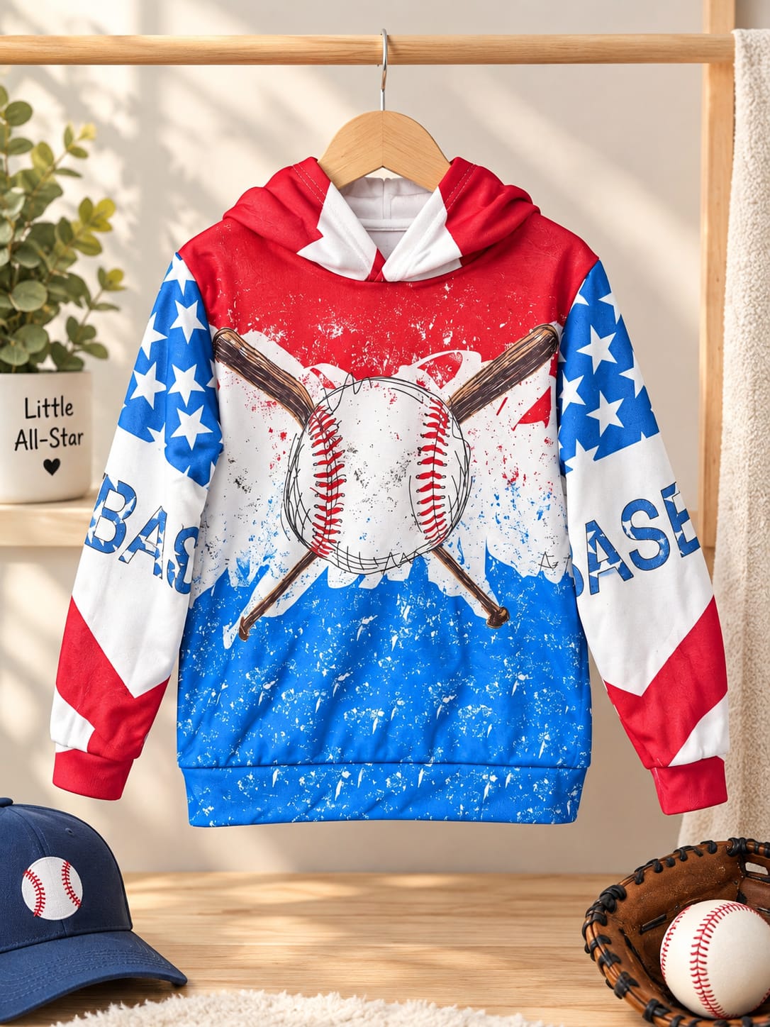 Kids USA Baseball Fleece Pullover Hoodie