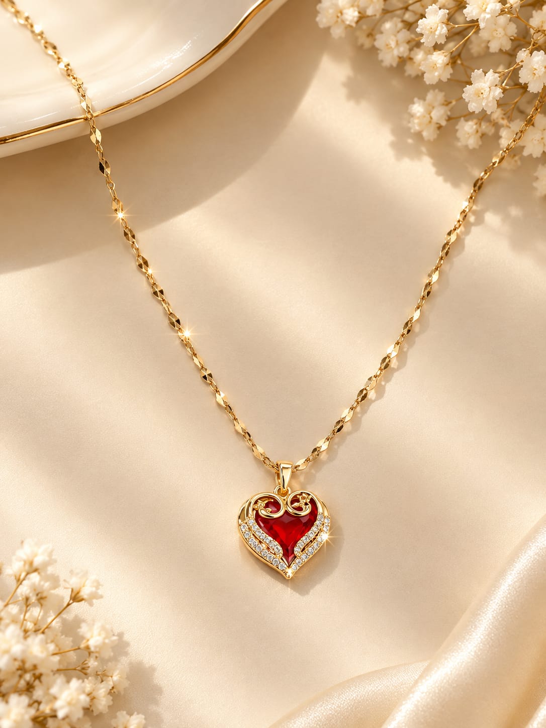 Timeless Love Heart Necklace – 18K Gold Plated, CZ Inlaid Luxury Pendant