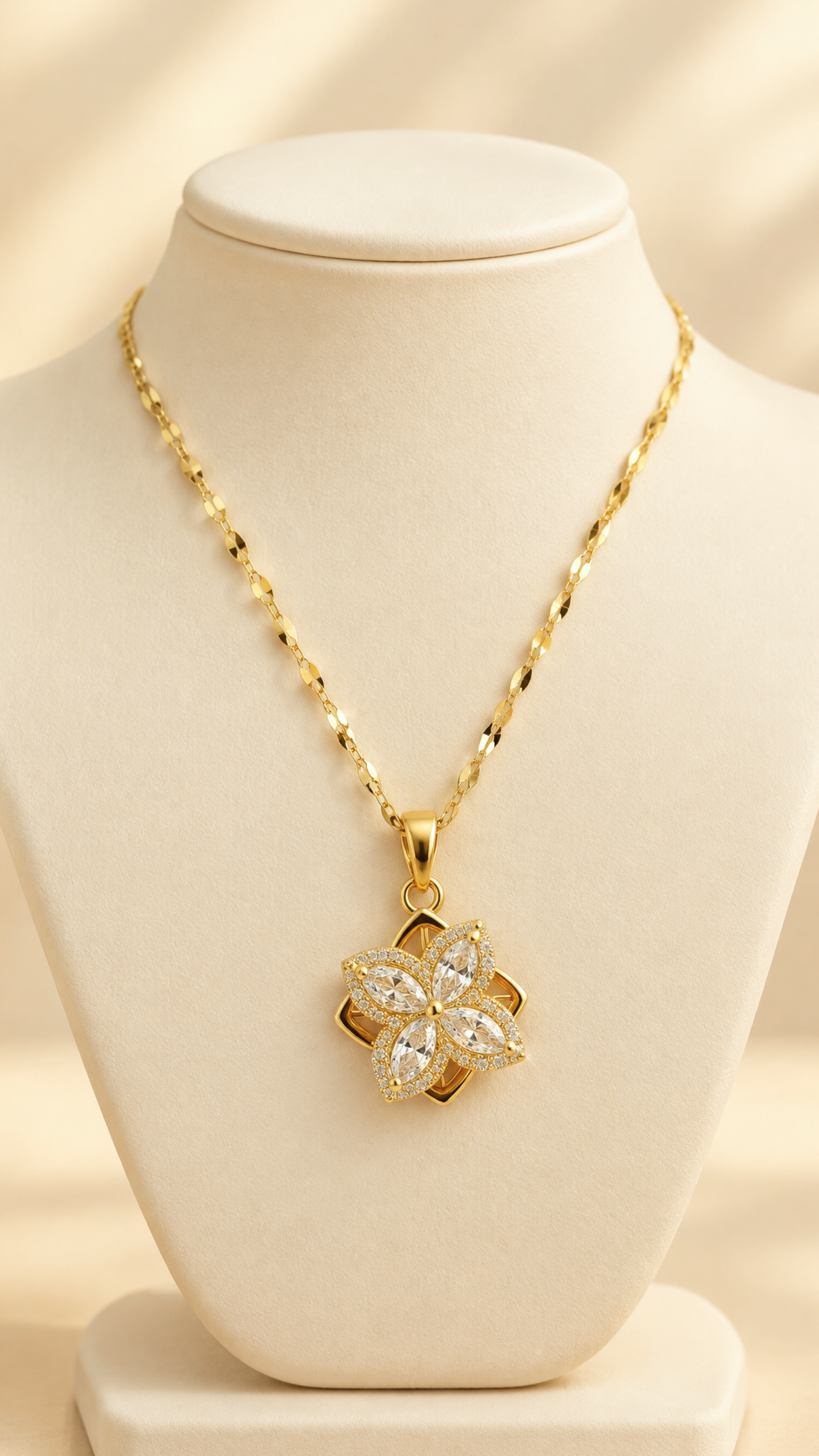 18K Gold Plated Stainless Steel Cubic Zirconia Pendant Necklace | Waterproof & Tarnish-Resistant Dainty Jewelry