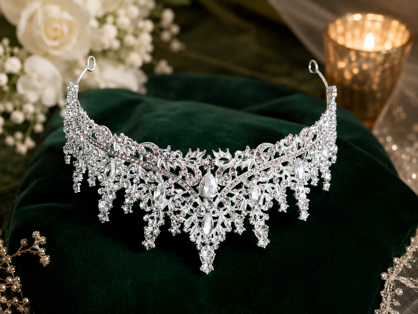 Luxury Crystal Bridal Jewelry Set with Tiara Crown, Necklace & Earrings – Silver Rhinestone Wedding Accessories