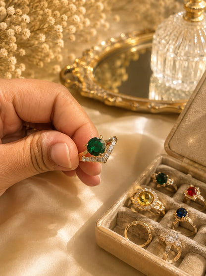 Royal Velvet High Heel Ring Holder Set with 7-Piece Multi-Color CZ Rings