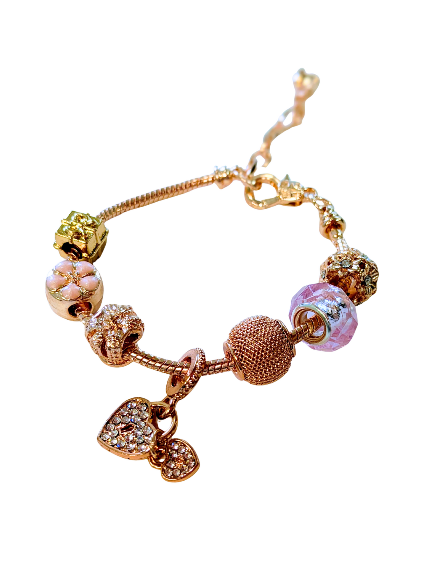 Trendy 18k Gold Plated Stainless steel Chain Alloy Charms Lover Heart Flower Clover Crystal CZ Women's Bracelet