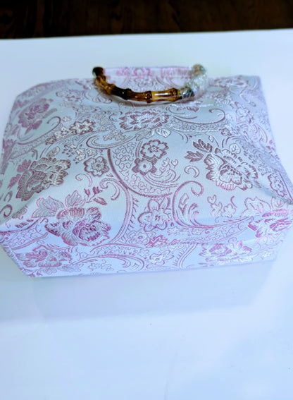 Embroidery Flower Tote Bag| Bamboo handle, Elegant Gift