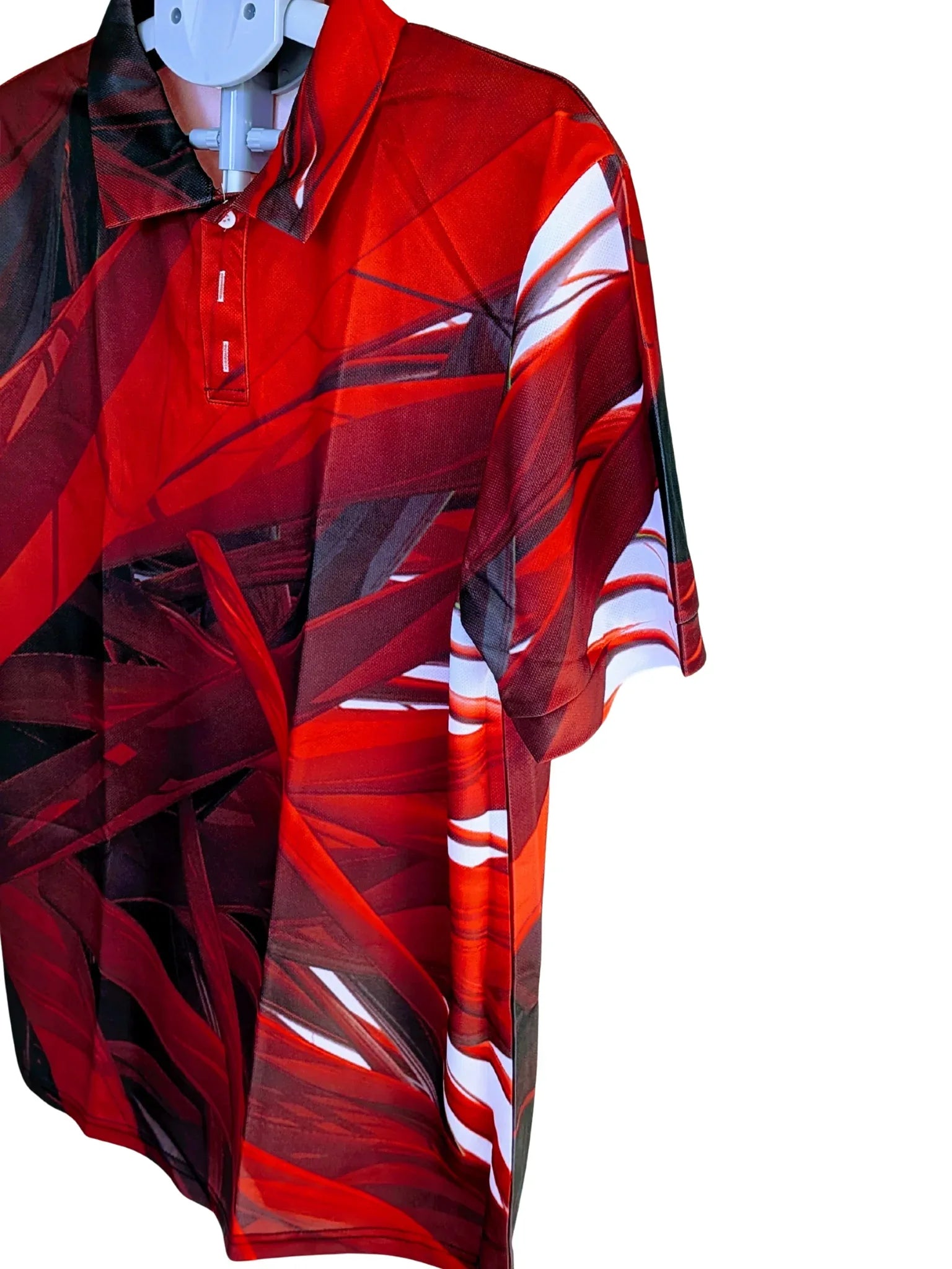 Men's Abstract Red & Black Sublimation Polo Shirt - Performance Fit, Size L - RizQ Life 