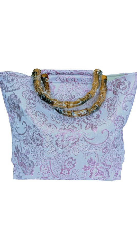 Embroidery Flower Tote Bag| Bamboo handle, Elegant Gift