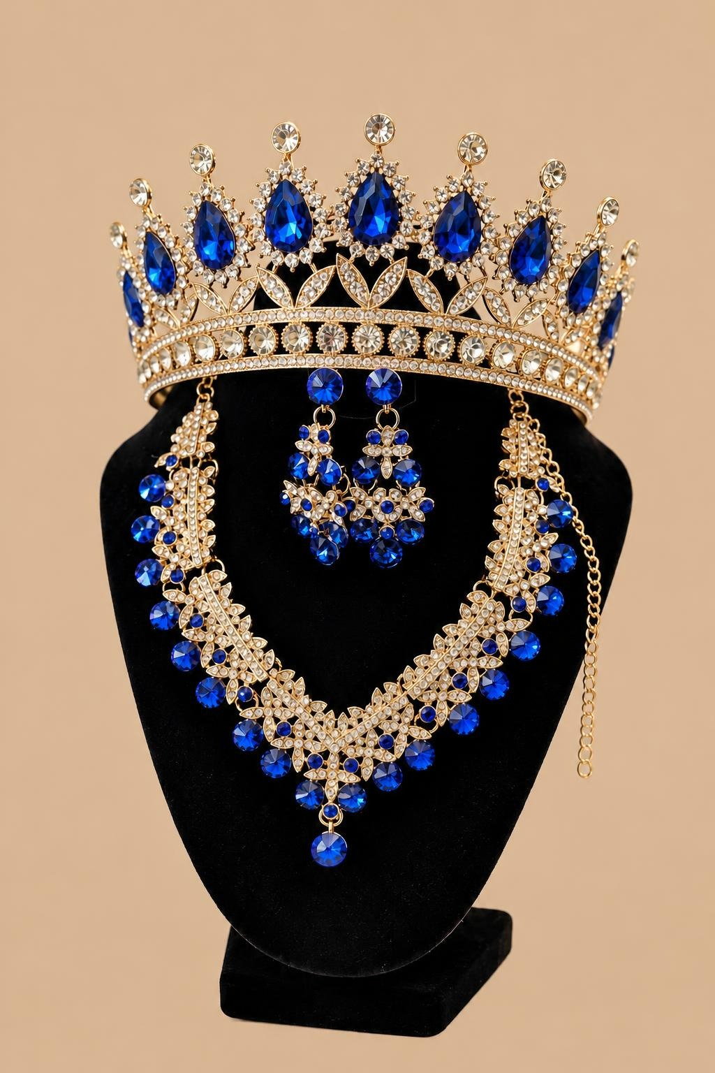 Royal Sapphire Blue & Gold 3-Piece Jewelry Set | Diwali, Bridal & Prom