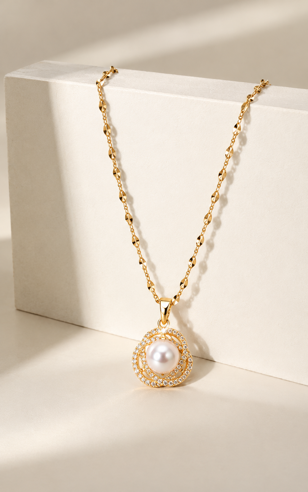 18K Gold Plated Stainless Steel Cubic Zirconia Pendant Necklace | Waterproof & Tarnish-Resistant Dainty Jewelry