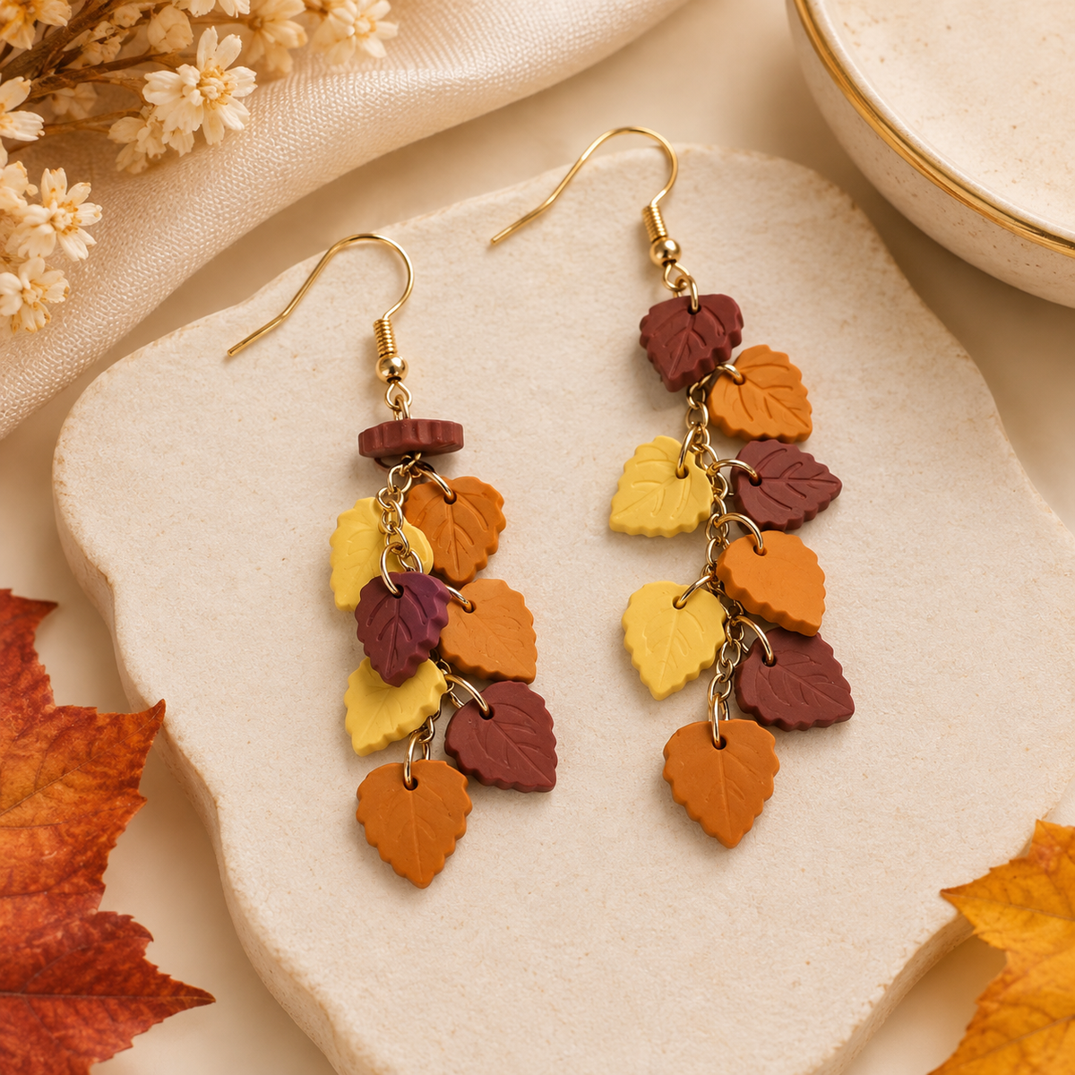 Handcrafted Autumn Leaf Dangle Earrings for Women – Colorful Fall Statement Jewelry