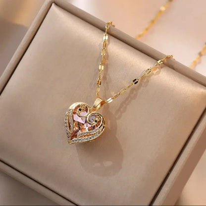 Timeless Love Heart Necklace – 18K Gold Plated, CZ Inlaid Luxury Pendant - RizQ Life 