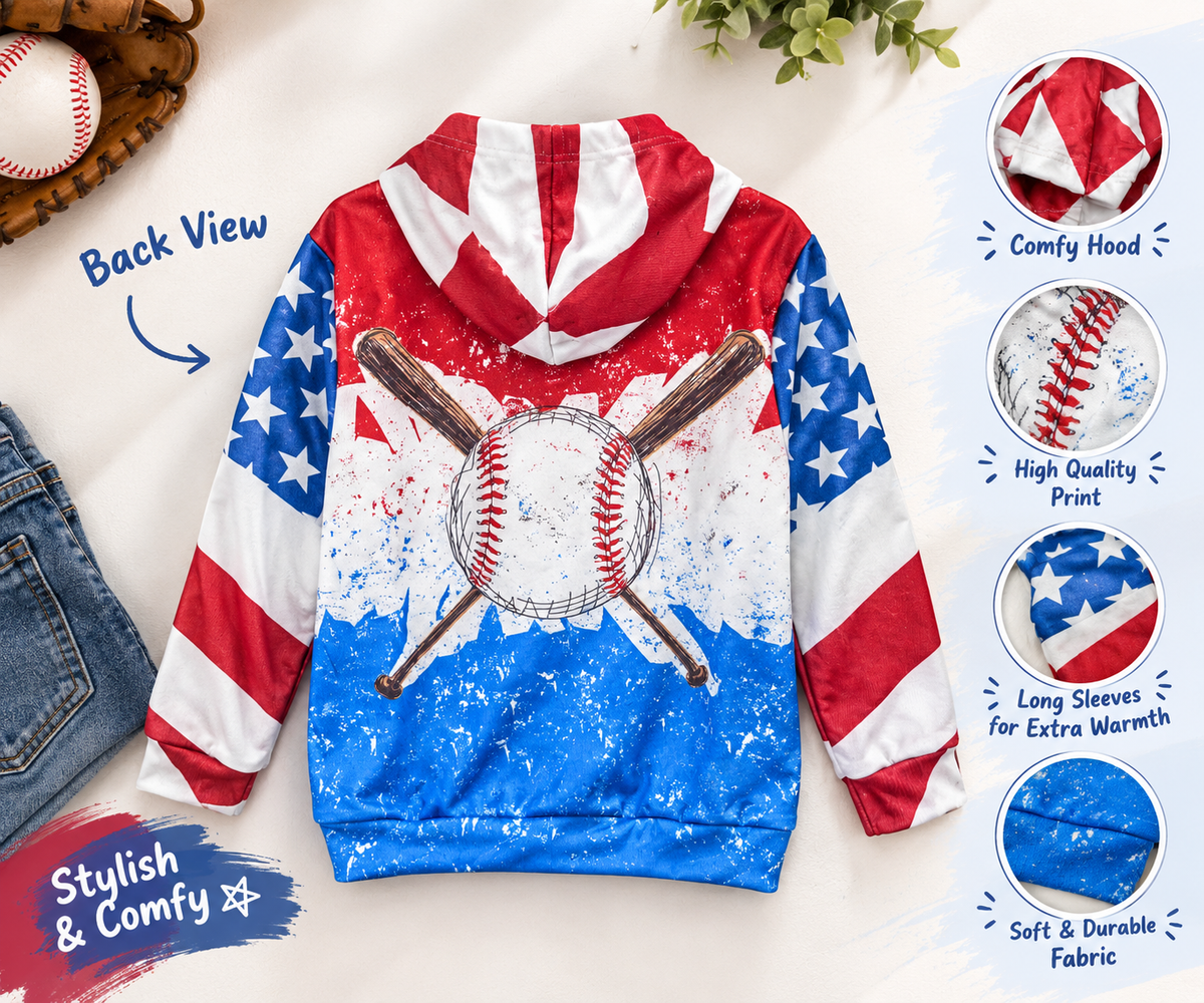 Kids USA Baseball Fleece Pullover Hoodie