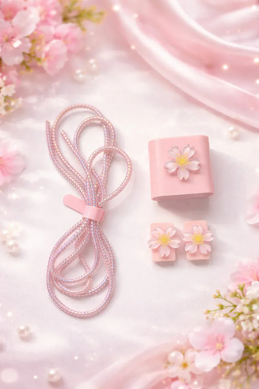 Pink Cherry Blossom Cable Protector Set – Charger & Cord Accessories - RizQ Life 