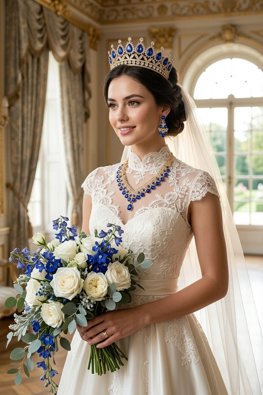 Royal Sapphire Blue & Gold 3-Piece Jewelry Set | Diwali, Bridal & Prom