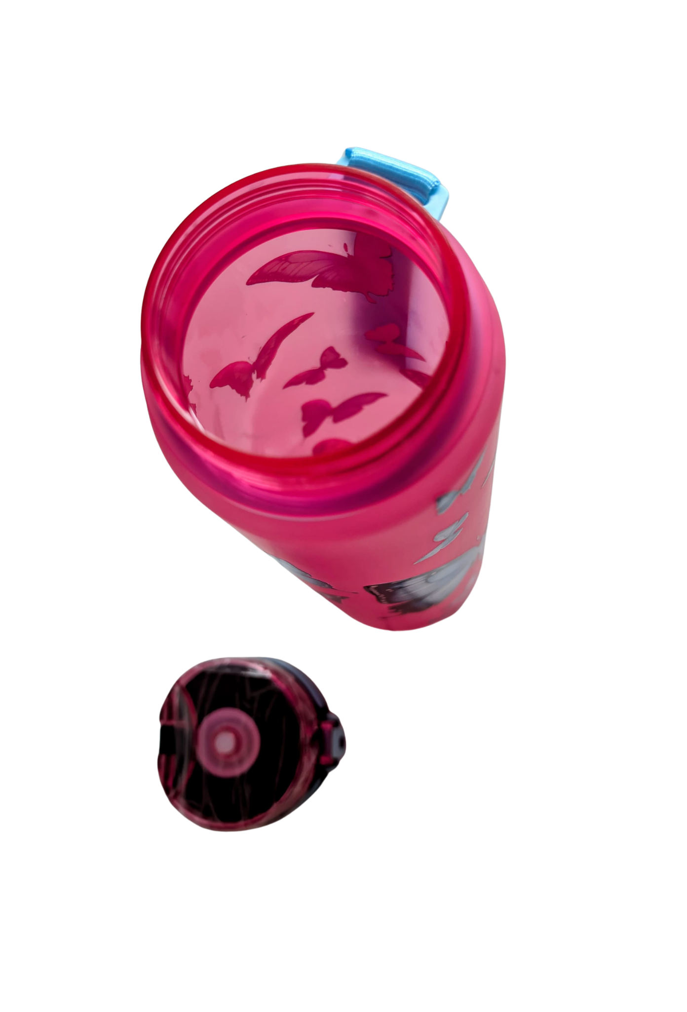Frosted Pink Butterfly Water Bottle - Leak-Proof, BPA-Free Sport Bottle with Carrying Strap
