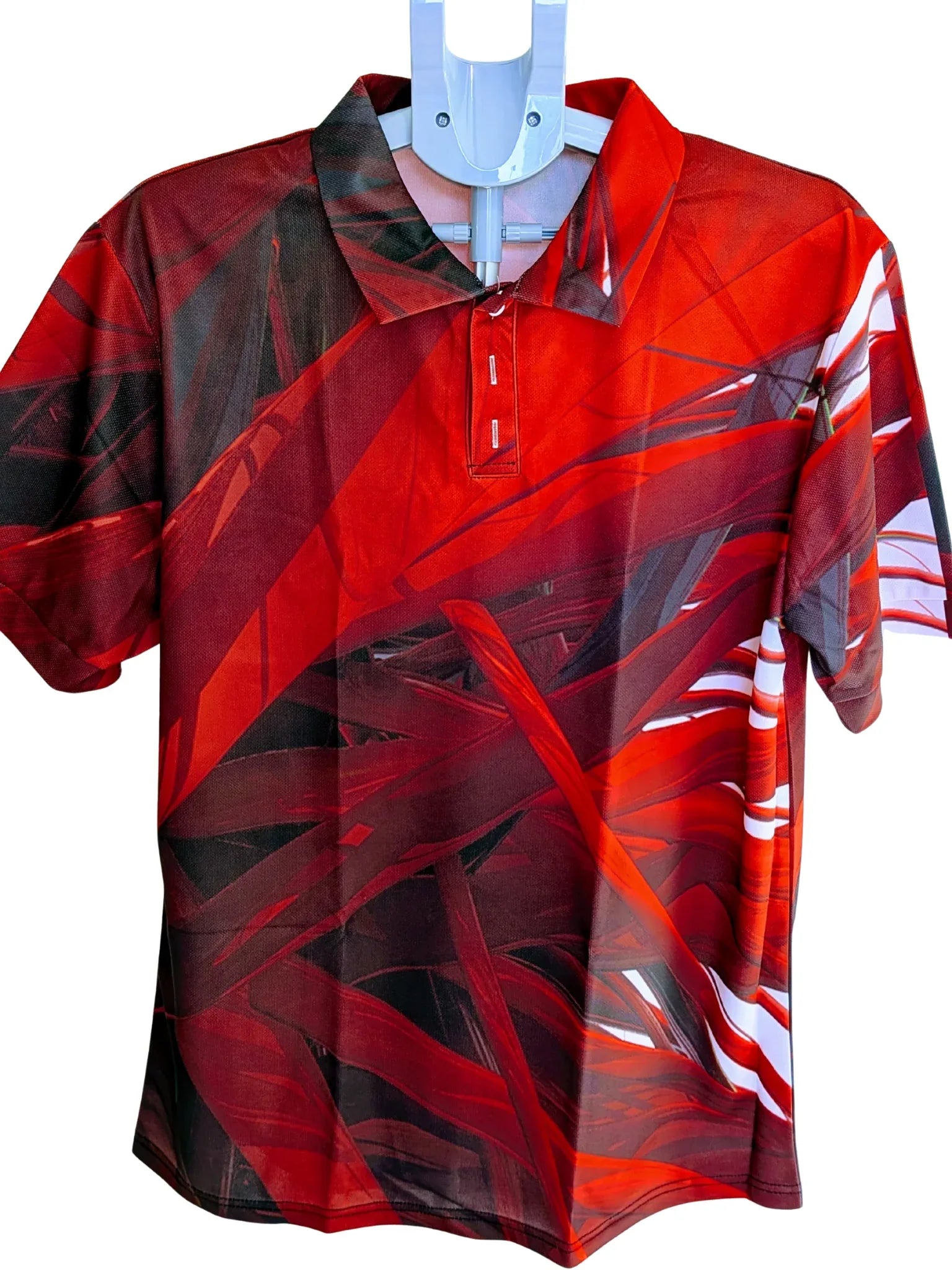 Men's Abstract Red & Black Sublimation Polo Shirt - Performance Fit, Size L - RizQ Life 