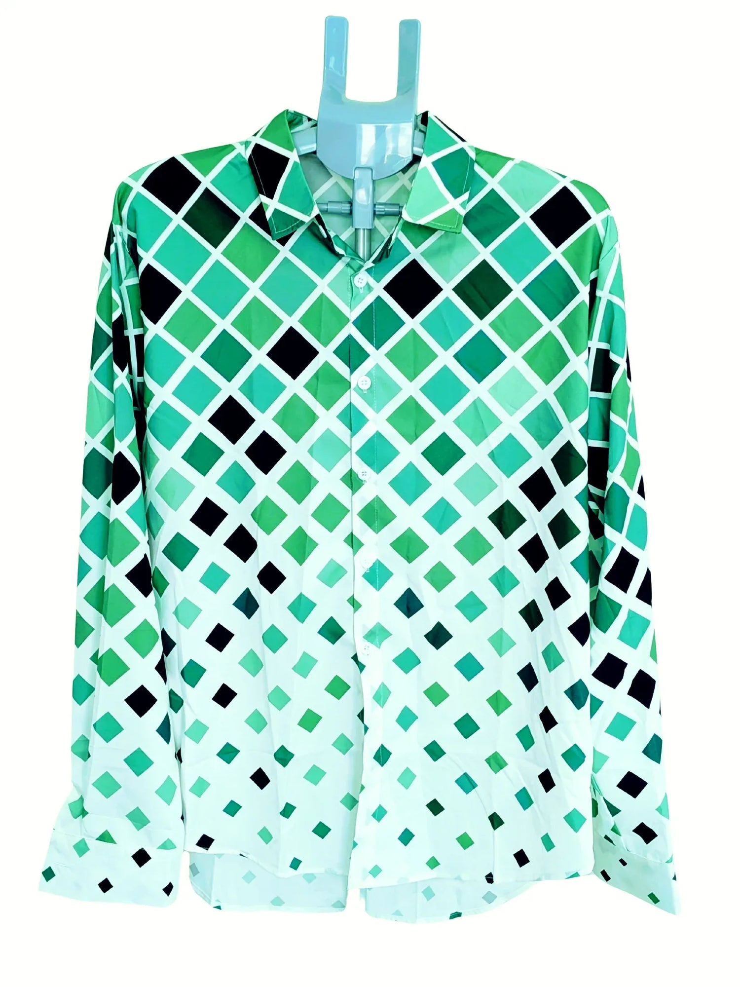 Men’s Green Geometric Print Button-Up Shirt – Long Sleeve Collared Casual & Smart Shirt - RizQ Life 