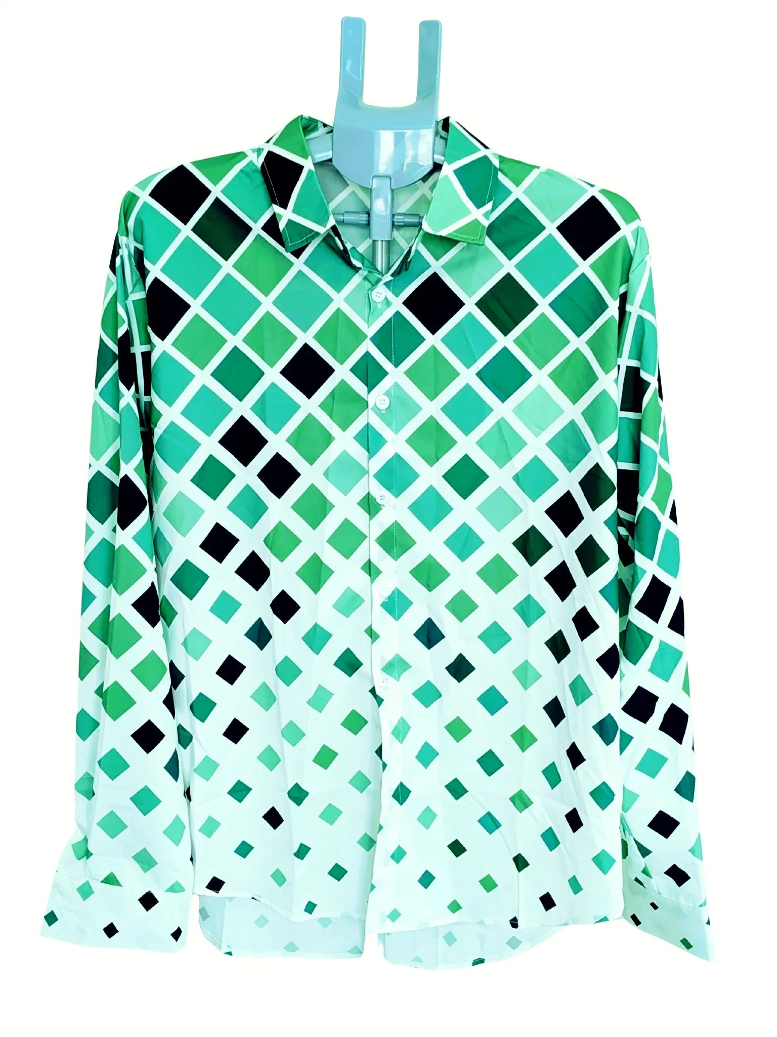 Men’s Green Geometric Print Button-Up Shirt – Long Sleeve Collared Casual & Smart Shirt - RizQ Life 