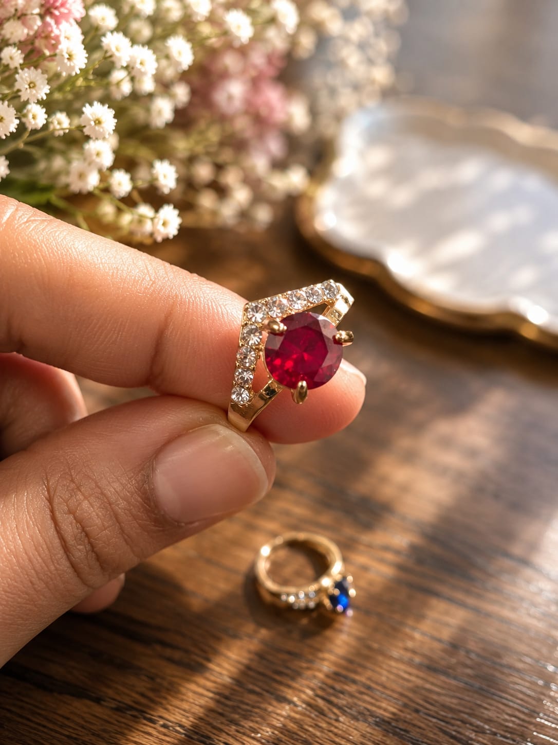Royal Velvet High Heel Ring Holder Set with 7-Piece Multi-Color CZ Rings