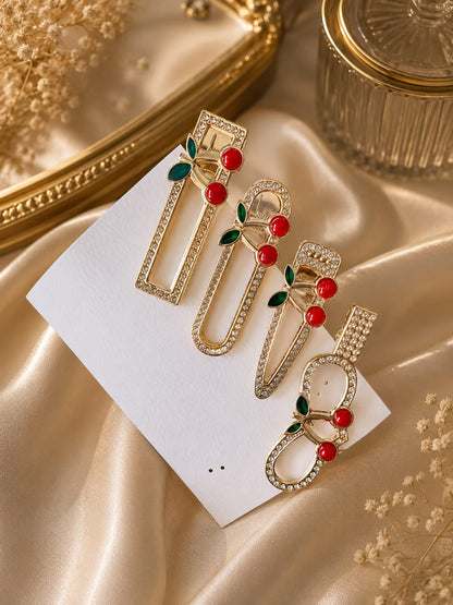 Gold Tone Rhinestone Cherry Hair Clip Set – Stylish Hair Accessories